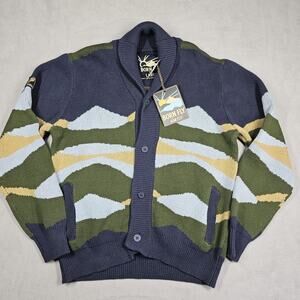 Born Fly Cardigan Mens Large Shawl Collar Sweater Abstract Nature Color Block